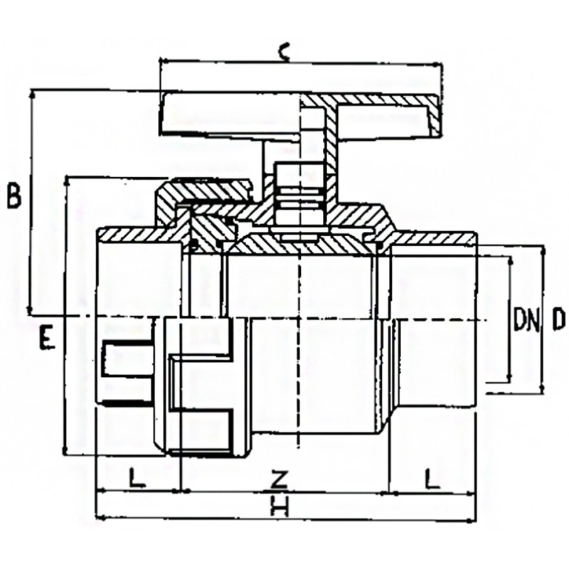 PVC-U ball valve single union EFFAST 50mm