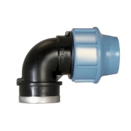 Kolano zaciskowe PP 90° do rury PE zacisk 25mm x ½" gwint wewnętrzny, UNIDELTA